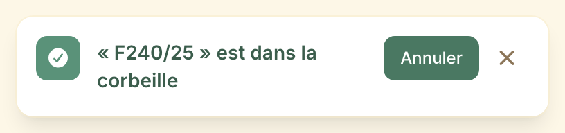 Le message qui suit une suppression, en haut à droite de l'écran : il reste affiché dix secondes.