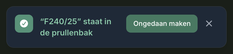De melding na een verwijdering, rechtsboven in het scherm: ze blijft tien seconden staan.